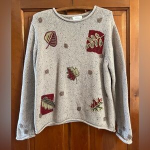 Christopher & Banks Beige Sweater with Leaf Accents